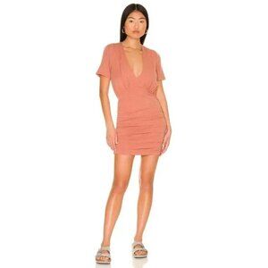 Monrow Deep V Dress in Faded Coral